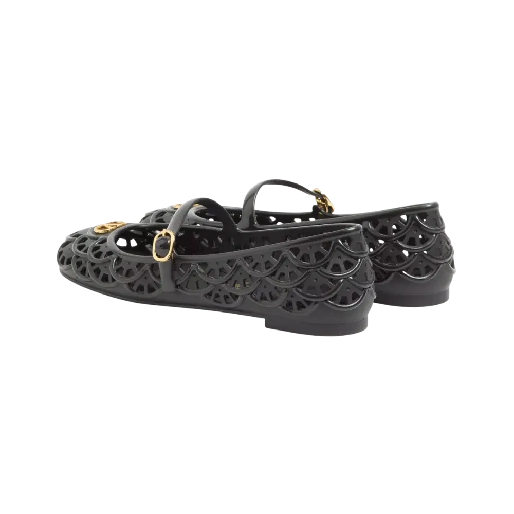 Valentino Ondette Rubber Ballerina With Scallop Pattern 05mm Black