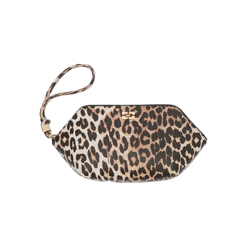 Ganni Bou Make Up Pouch in Grained Leopard
