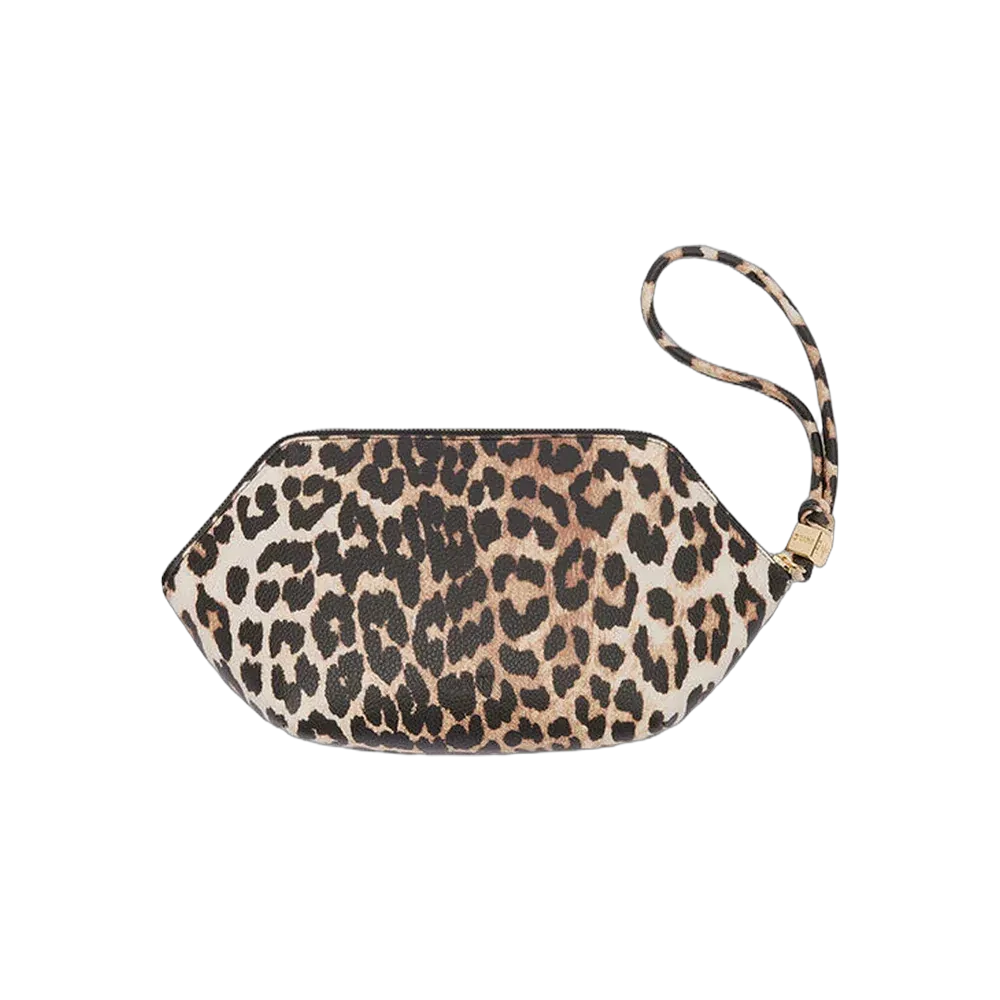 Ganni Bou Make Up Pouch in Grained Leopard