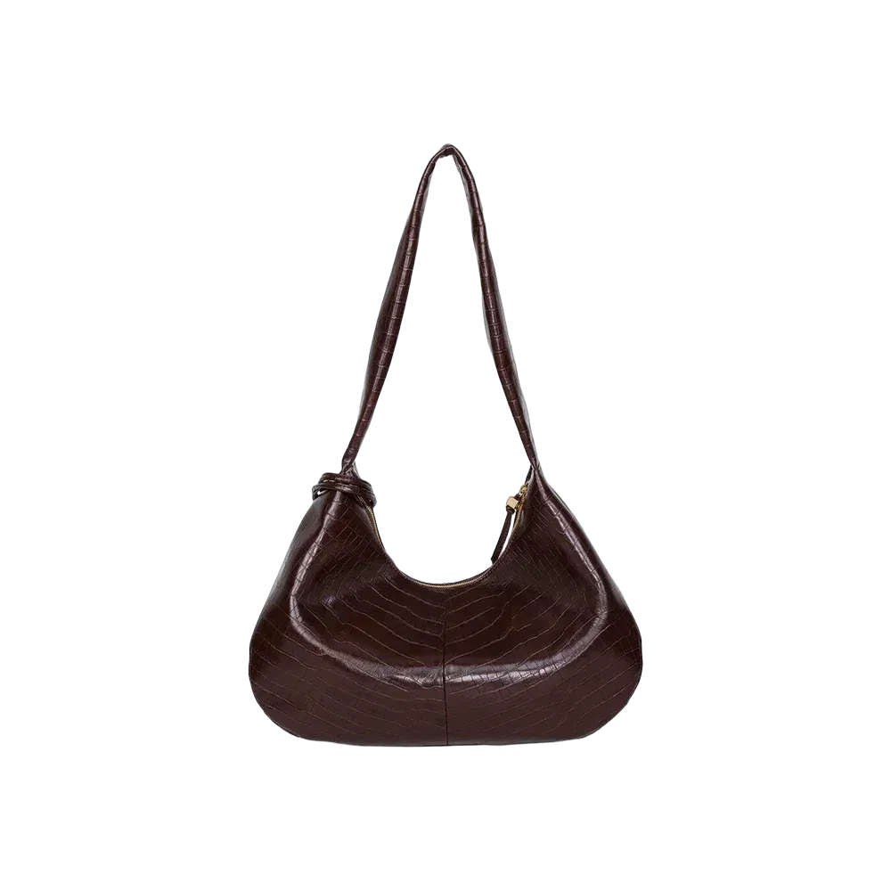 Ganni Brown Croco Medium Hobo Bag