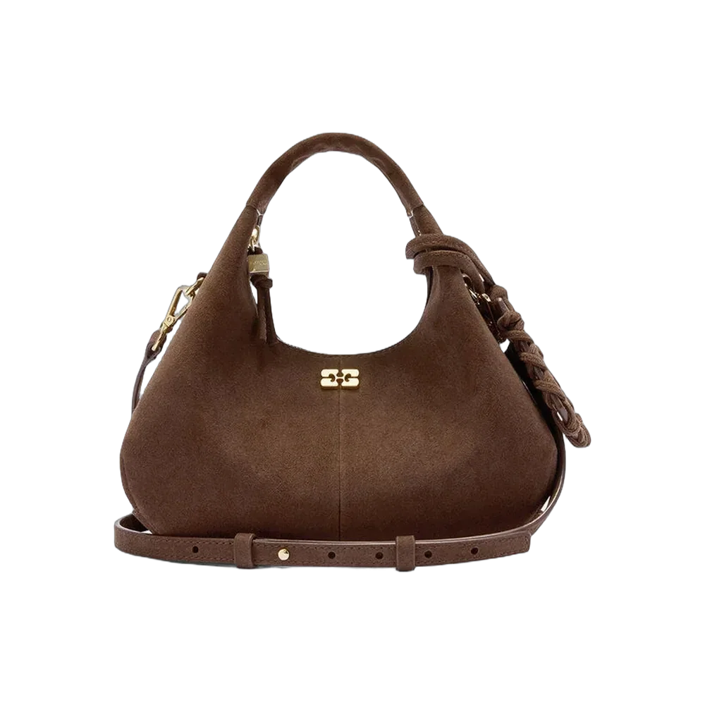 Ganni Brown Suede Mini Hobo Bag