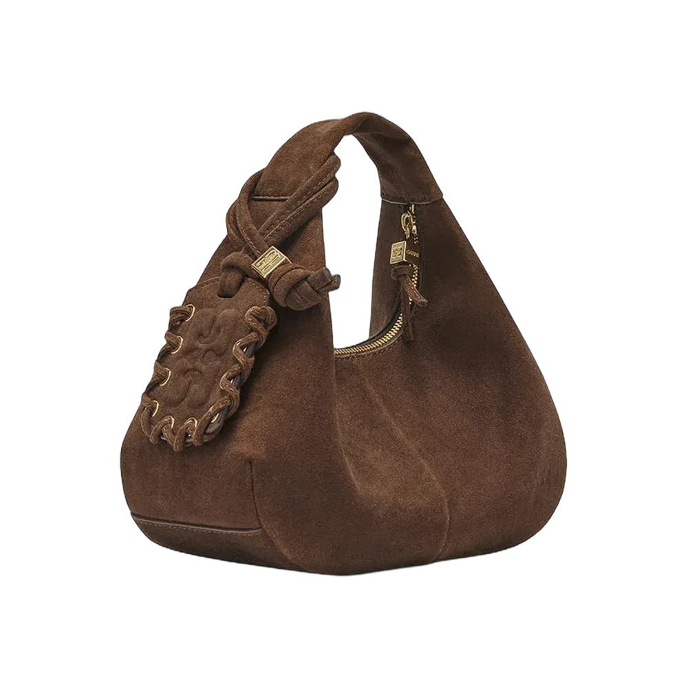 Ganni Brown Suede Mini Hobo Bag