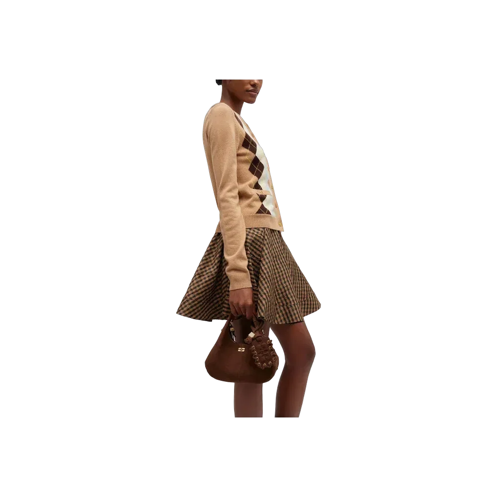 Ganni Brown Suede Mini Hobo Bag