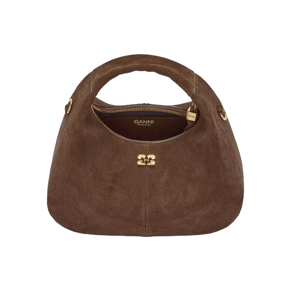 Ganni Brown Suede Mini Hobo Bag