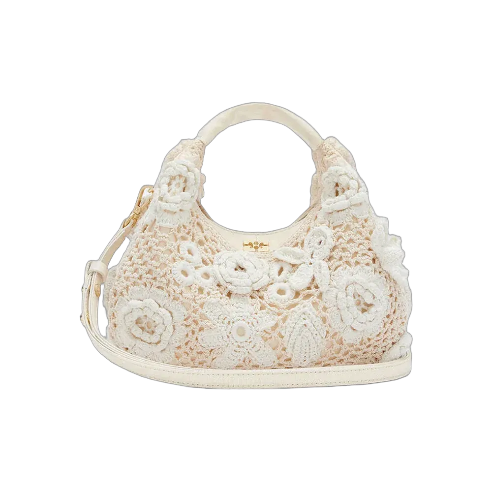 Ganni Mini Hobo Bag in White Crochet