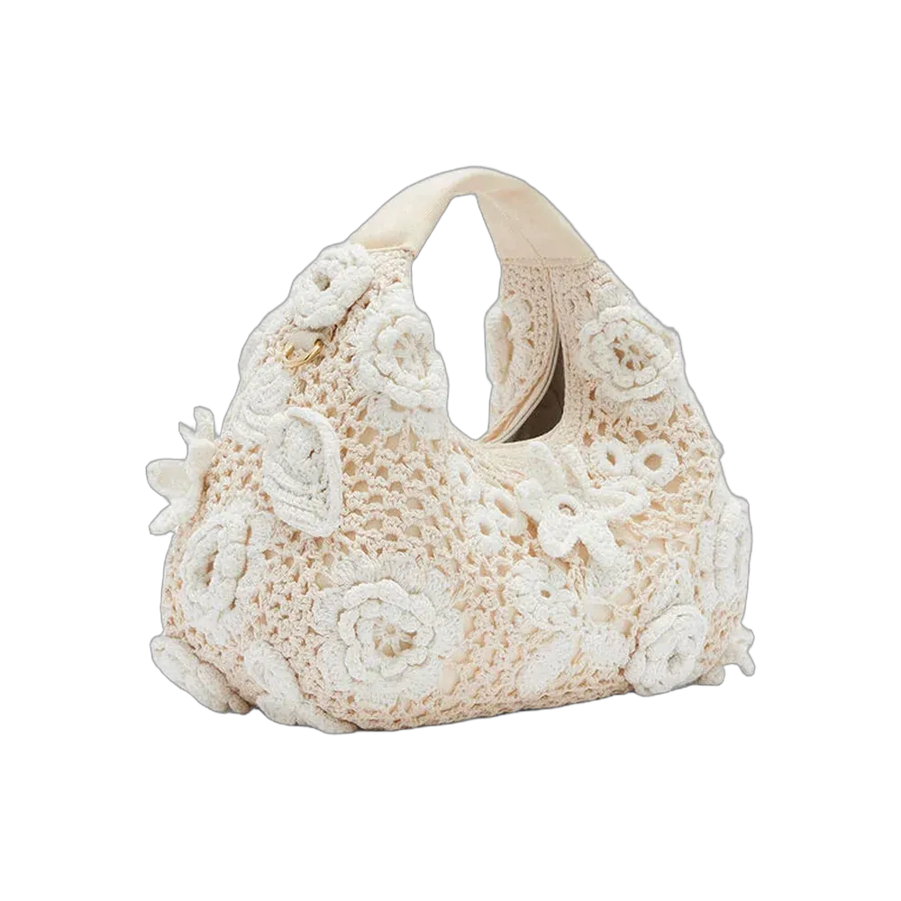 Ganni Mini Hobo Bag in White Crochet