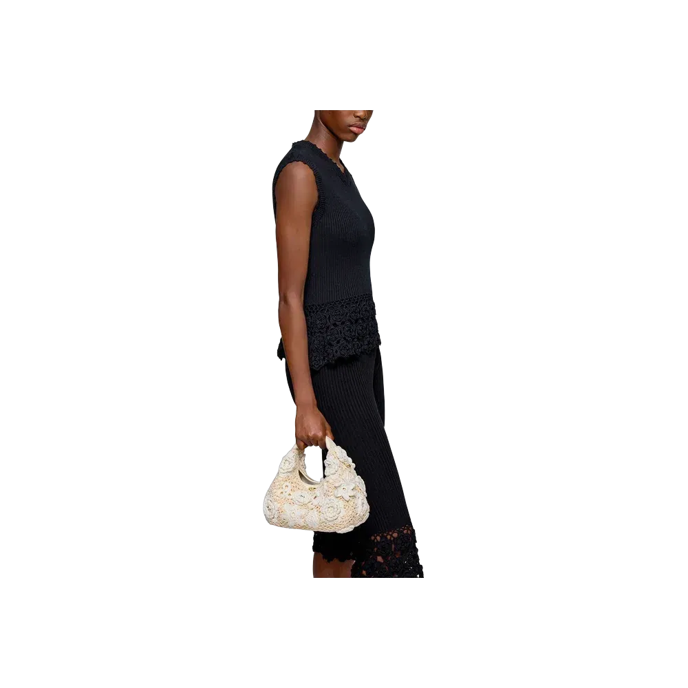 Ganni Mini Hobo Bag in White Crochet