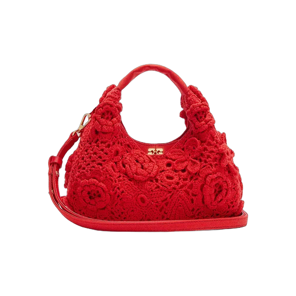Ganni Mini Hobo Bag in Red Crochet