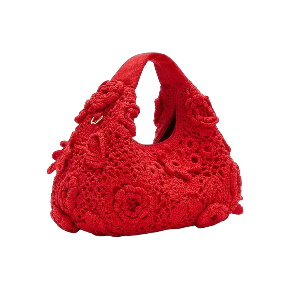 Ganni Mini Hobo Bag in Red Crochet