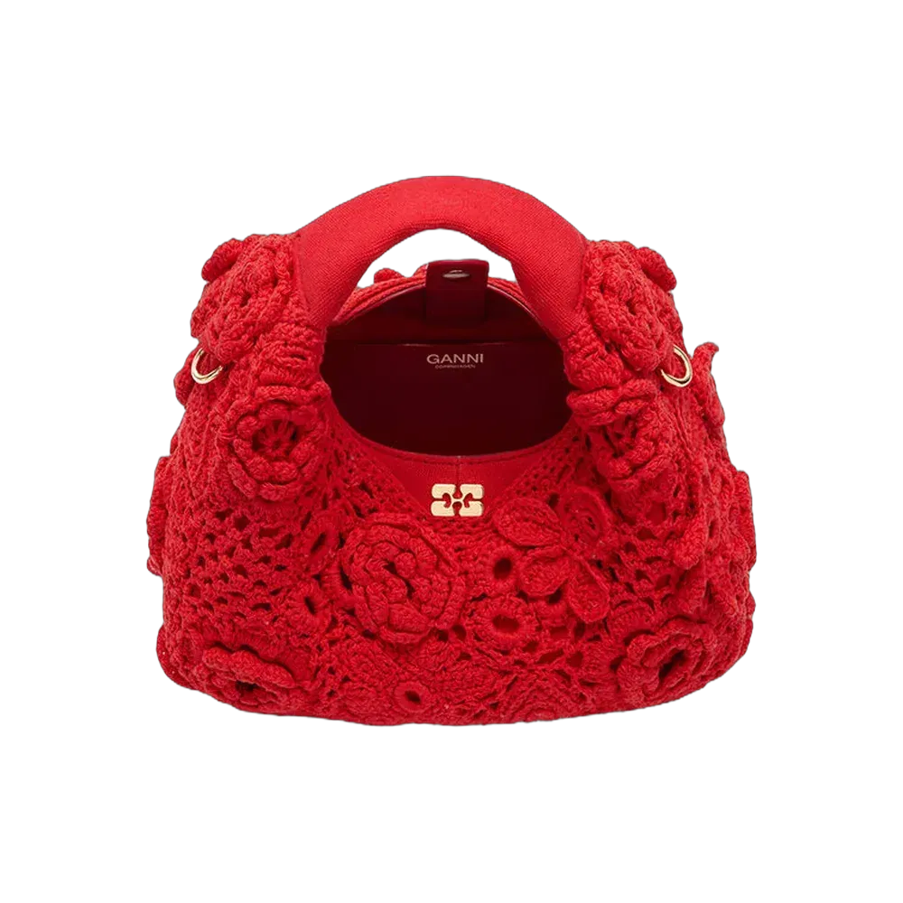 Ganni Mini Hobo Bag in Red Crochet