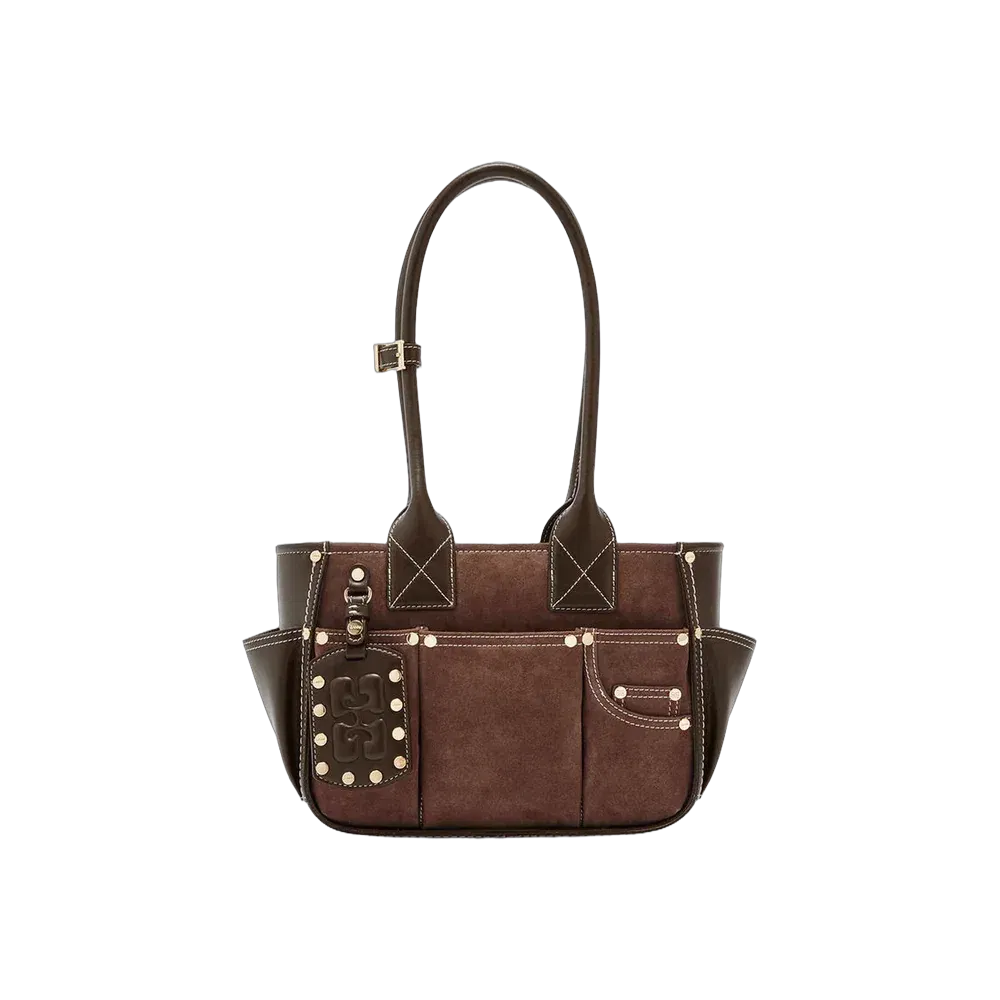 Ganni Small Posy Bag in Brown Suede