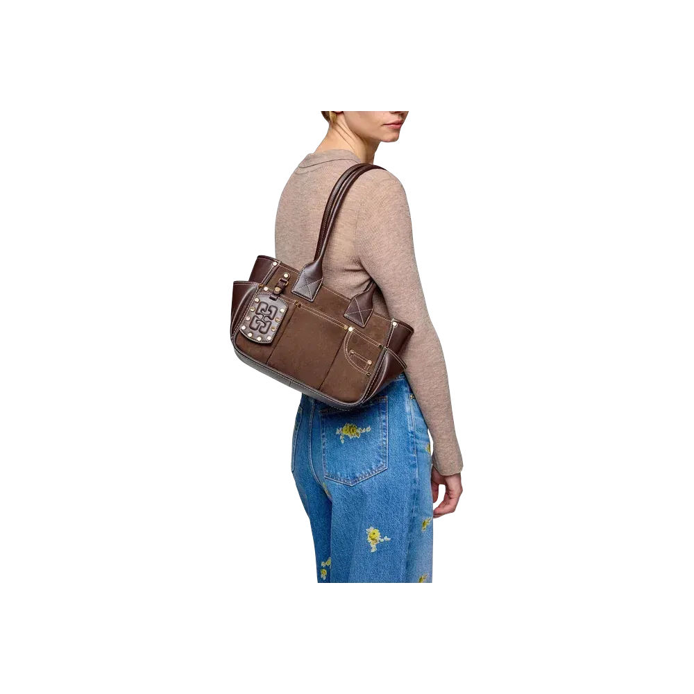 Ganni Small Posy Bag in Brown Suede
