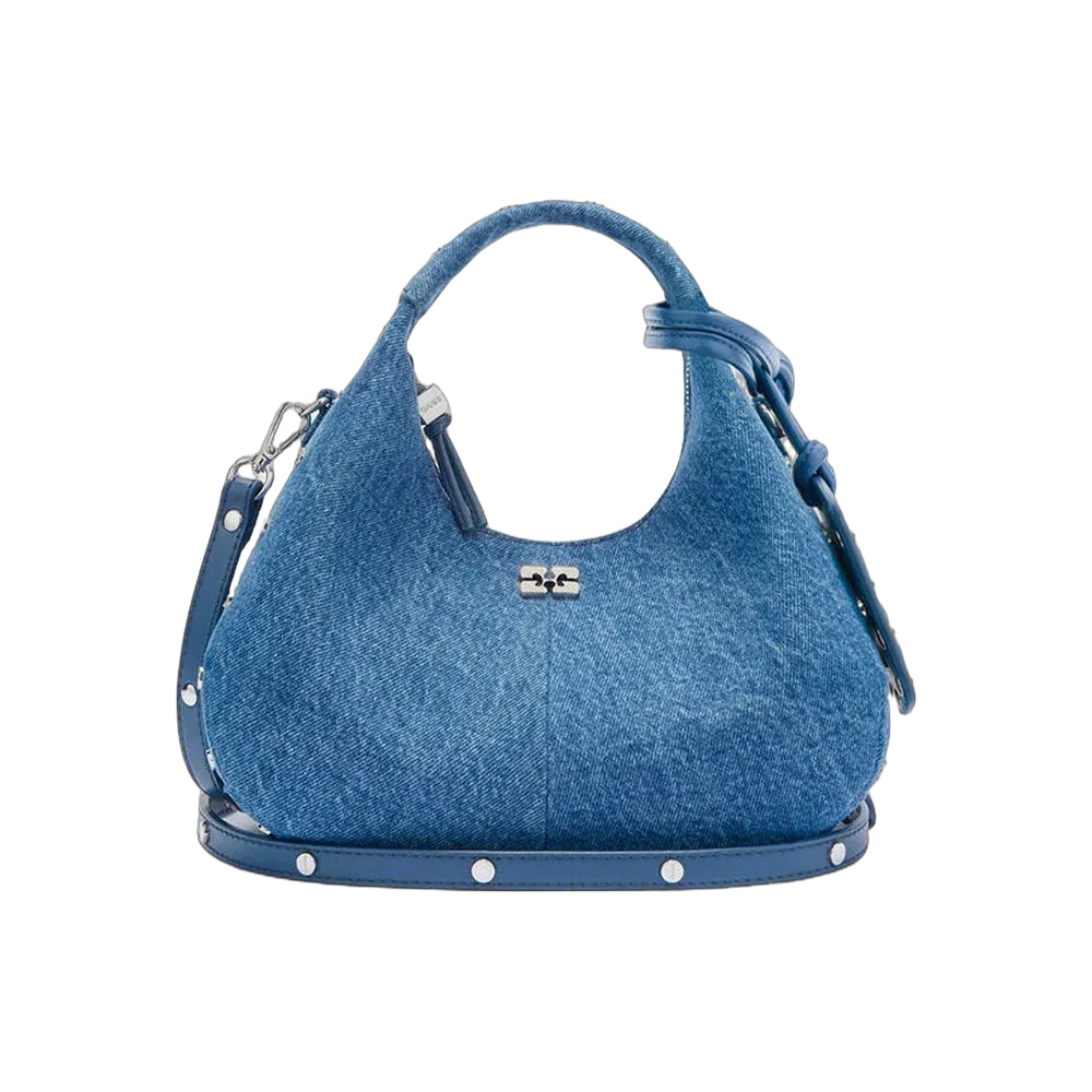 Ganni Mini Hobo Bag with Studs in Denim