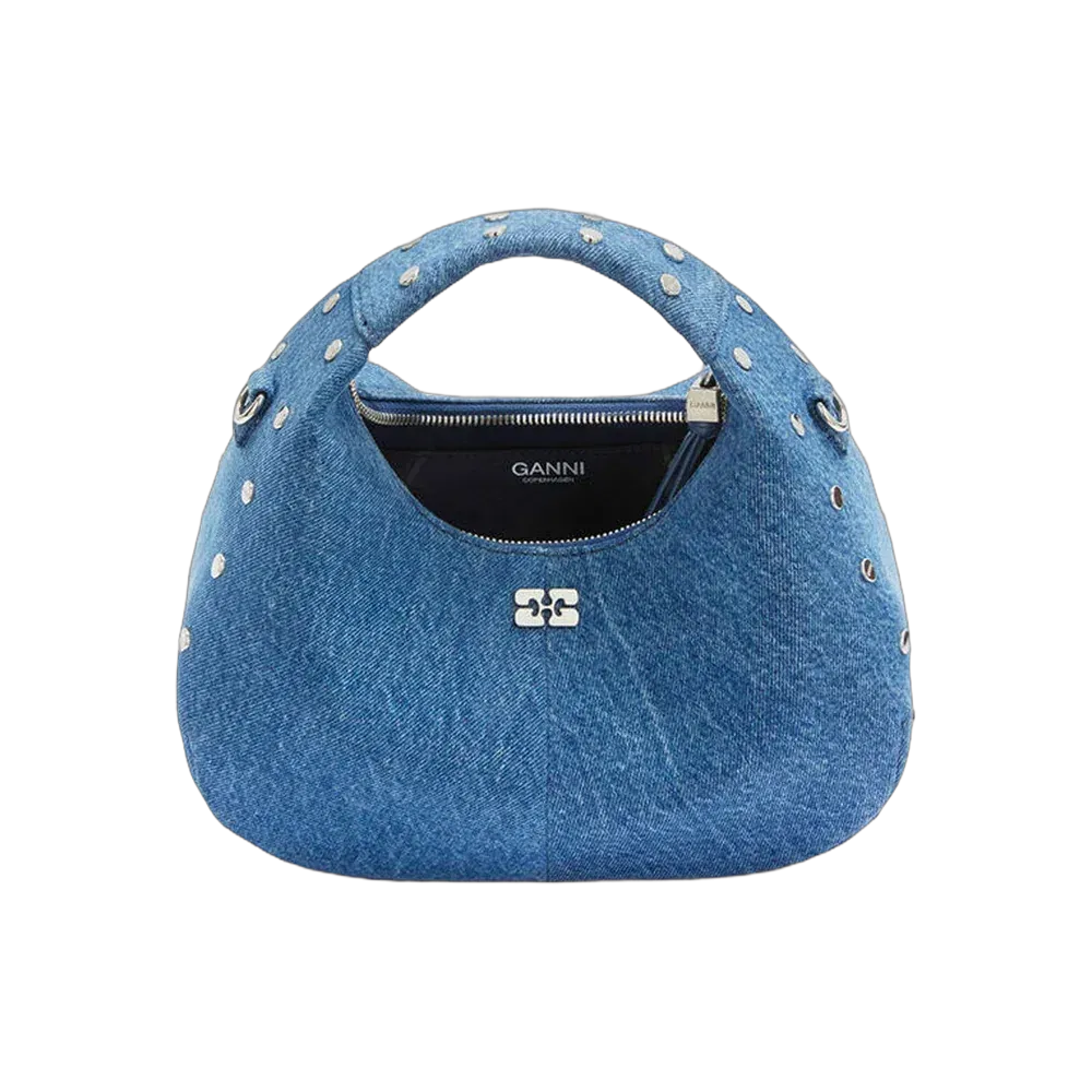 Ganni Mini Hobo Bag with Studs in Denim
