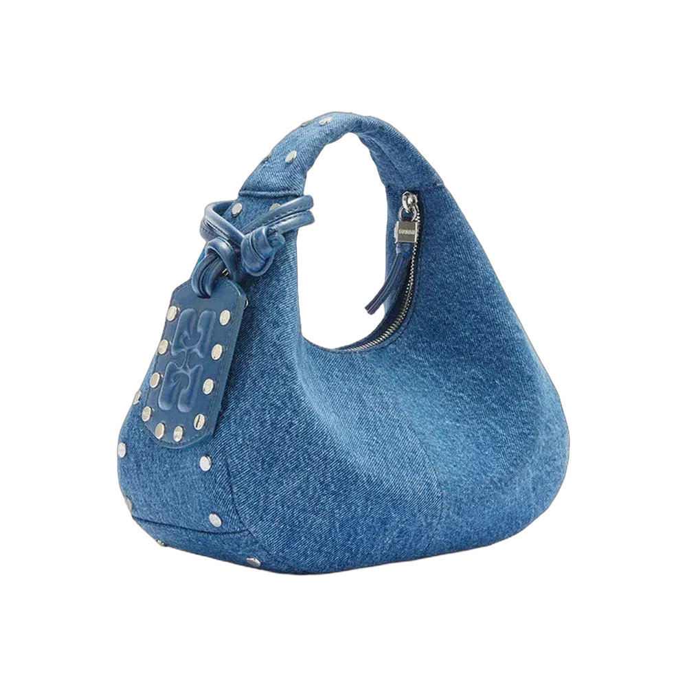Ganni Mini Hobo Bag with Studs in Denim