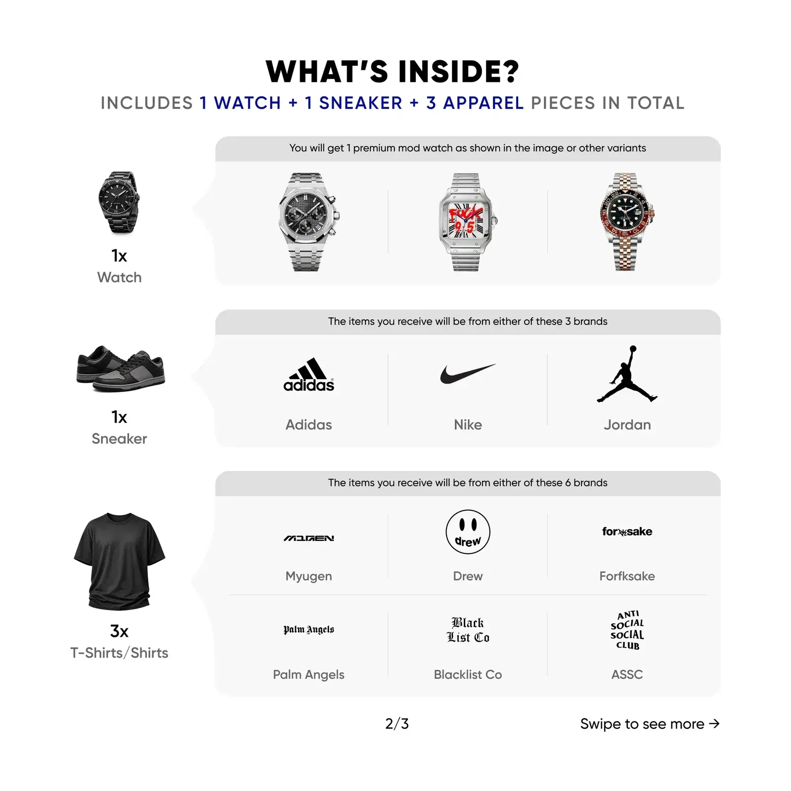 Mystery Box - Favourite (Worth AED 1,400) (For Him) [Seiko Mod Watch + 1 Pair Sneakers + 3 Global Hype Apparel Inside]