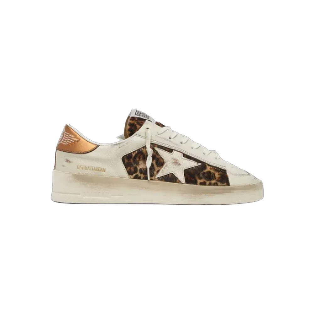 Golden Goose Stardan In White Leather And Leopard Pony Skin With White Leather Star