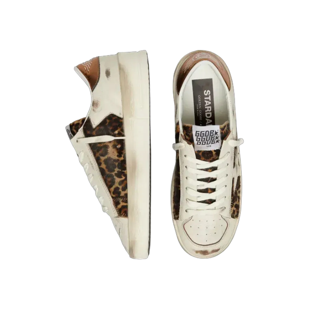 Golden Goose Stardan In White Leather And Leopard Pony Skin With White Leather Star