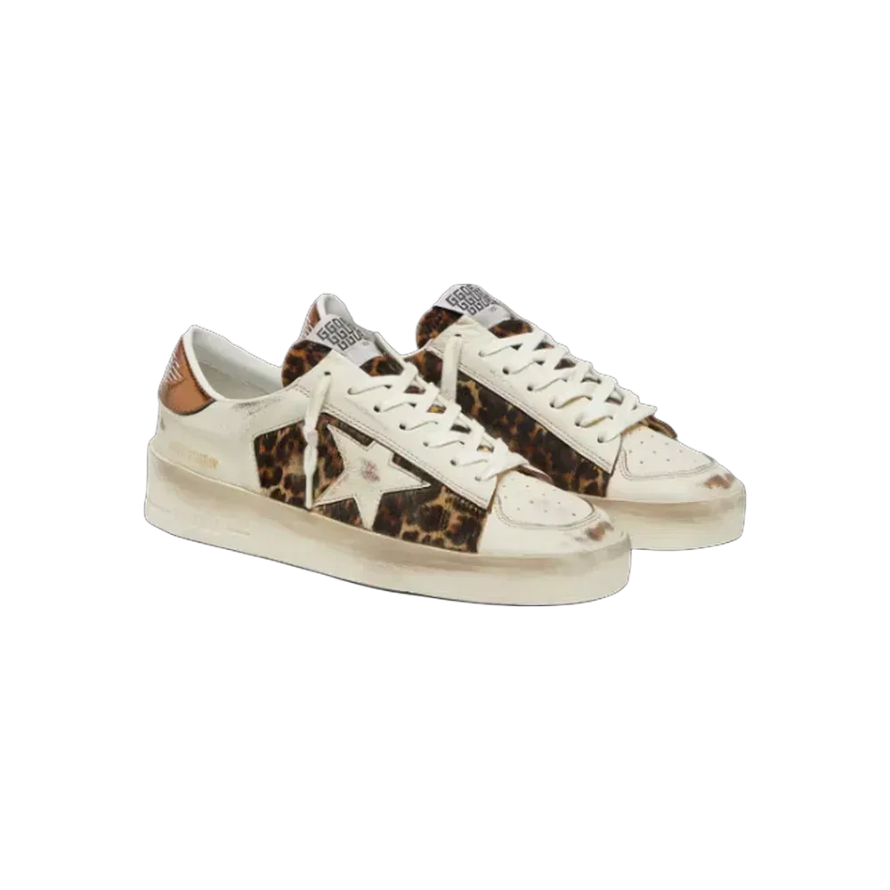 Golden Goose Stardan In White Leather And Leopard Pony Skin With White Leather Star