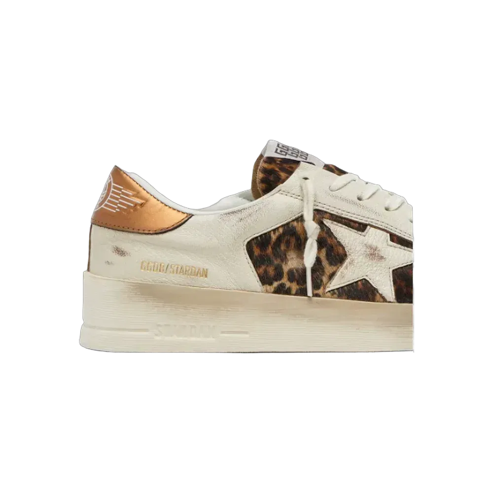 Golden Goose Stardan In White Leather And Leopard Pony Skin With White Leather Star