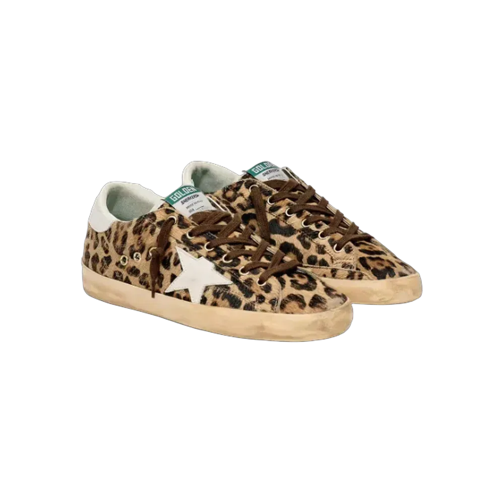Golden Goose Super-Star In Leopard-Print Pony Skin With Leather Star And Heel Tab