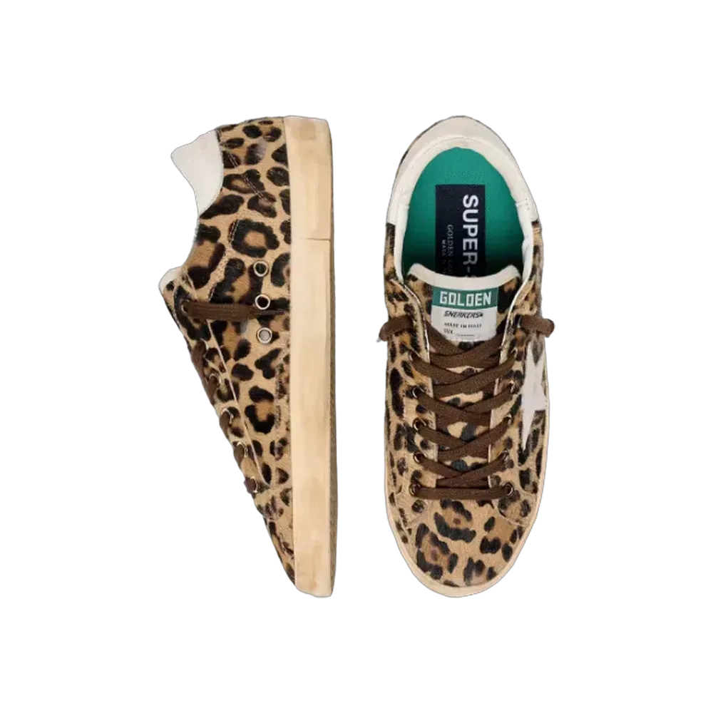 Golden Goose Super-Star In Leopard-Print Pony Skin With Leather Star And Heel Tab