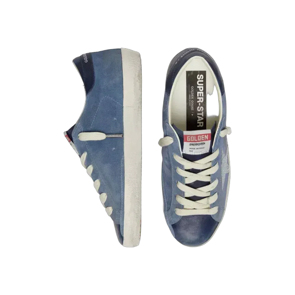 Golden Goose Super-Star In Denim-Blue Suede With Silver Glitter Star
