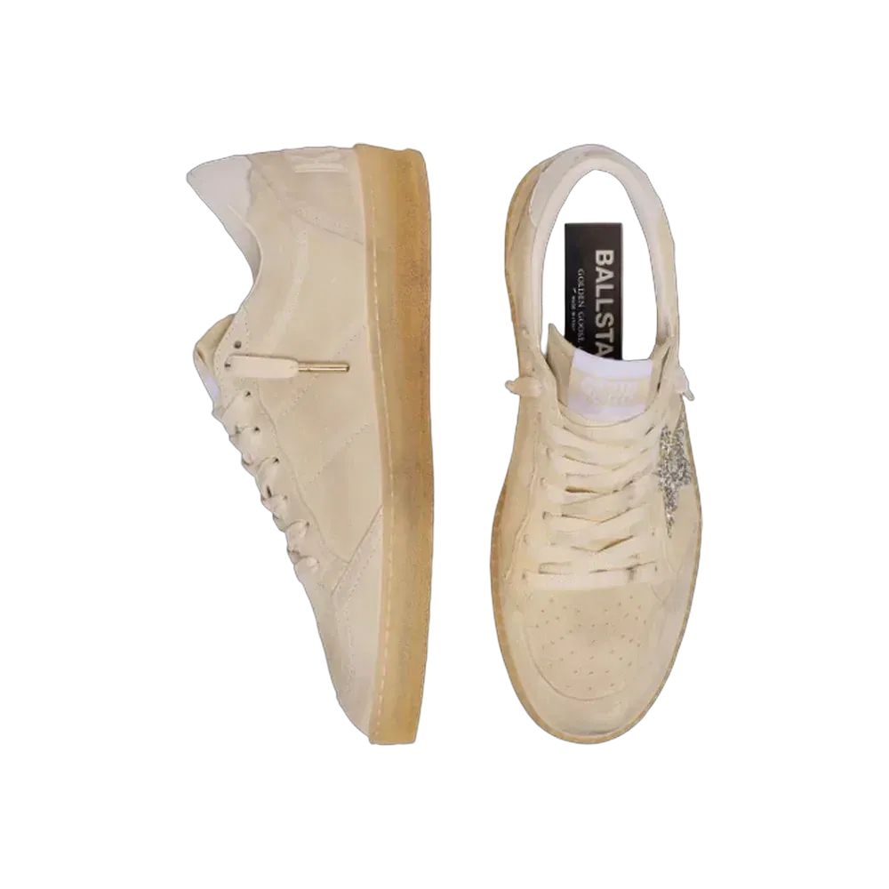 Golden Goose Ball Star In Pearl Suede With Silver Glitter Star