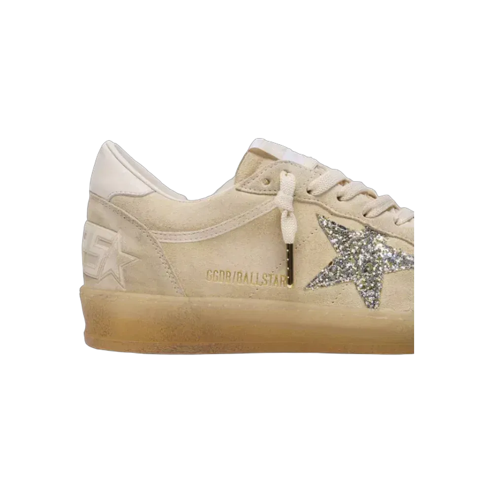 Golden Goose Ball Star In Pearl Suede With Silver Glitter Star