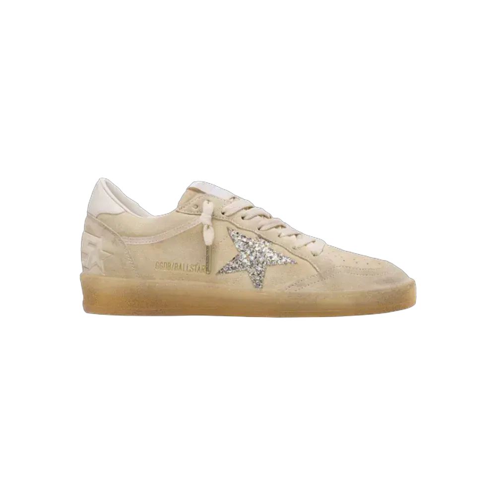Golden Goose Ball Star In Pearl Suede With Silver Glitter Star