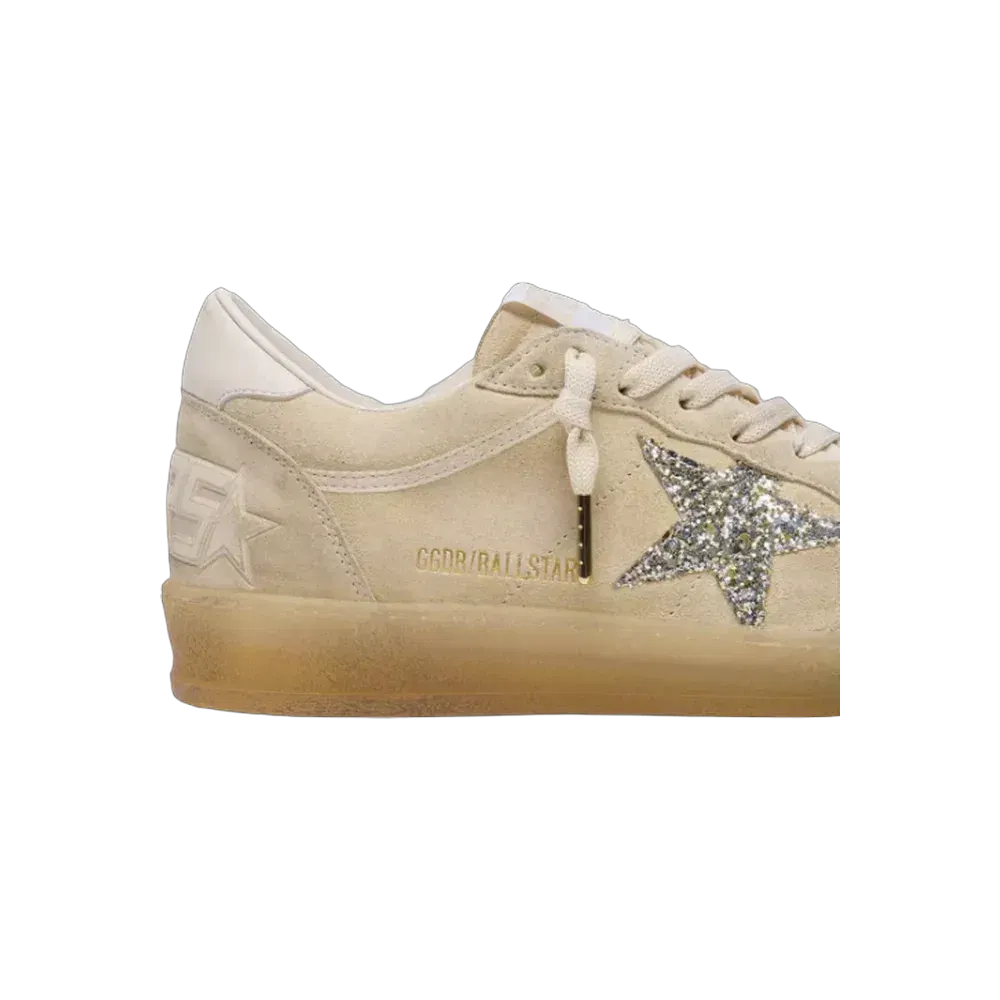 Golden Goose Ball Star In Pearl Suede With Silver Glitter Star