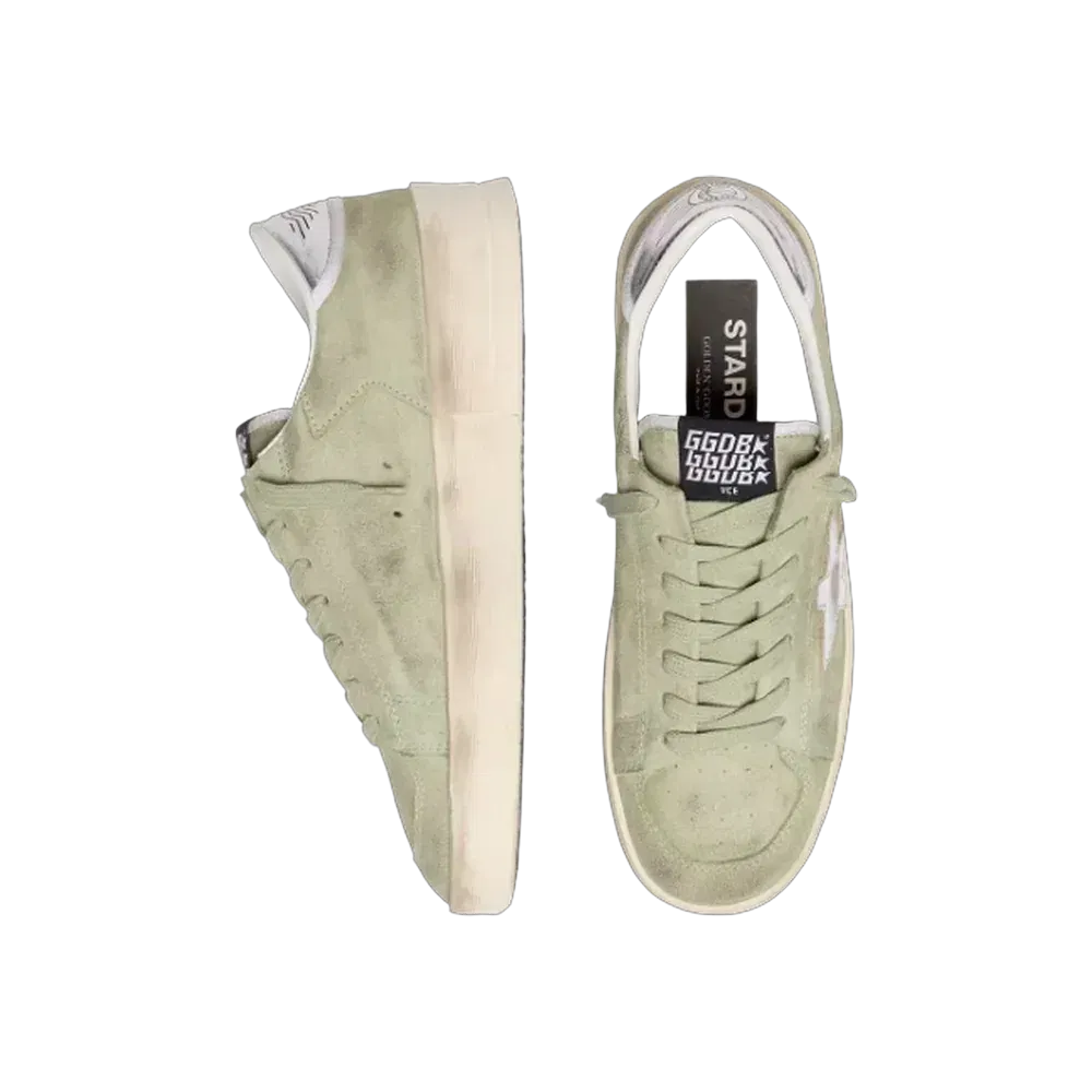 Golden Goose Stardan In Sage-Green Suede With Metallic Silver Star