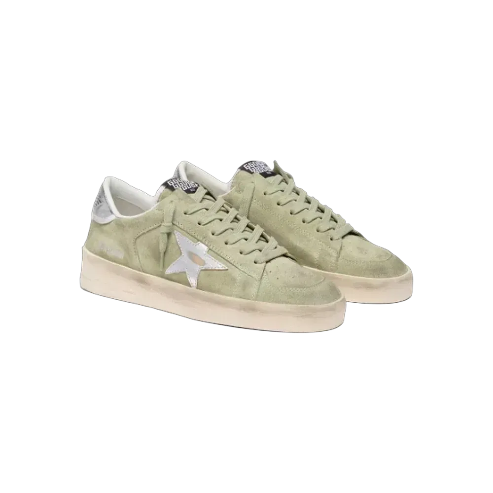 Golden Goose Stardan In Sage-Green Suede With Metallic Silver Star