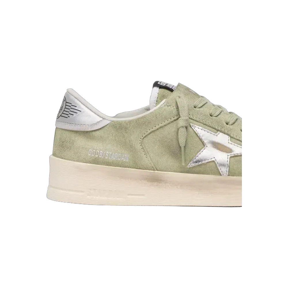 Golden Goose Stardan In Sage-Green Suede With Metallic Silver Star