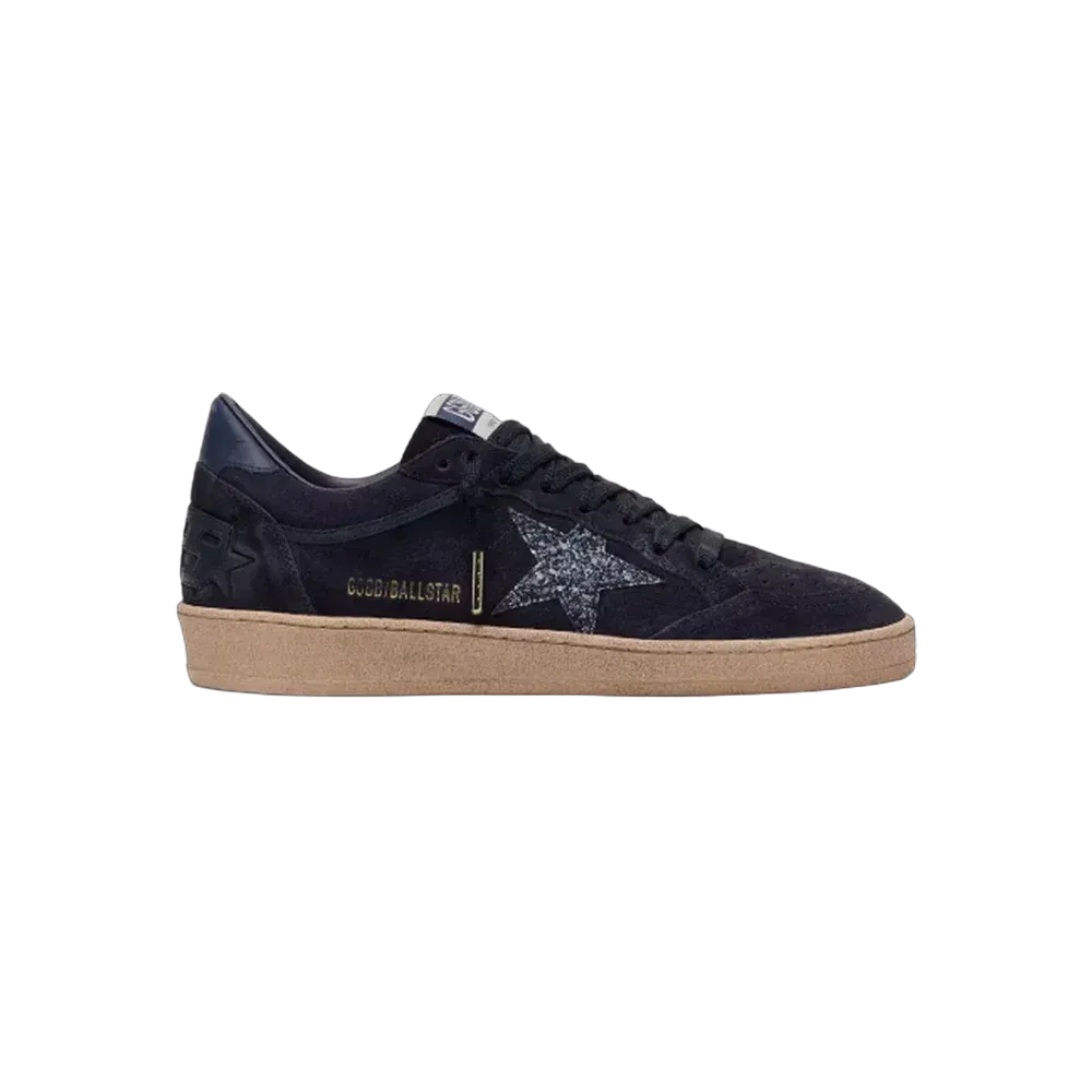 Golden Goose Ball Star In Dark Blue Suede With Dark Blue Glitter Star