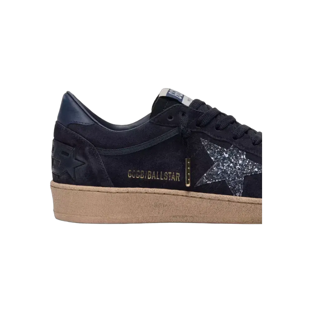 Golden Goose Ball Star In Dark Blue Suede With Dark Blue Glitter Star