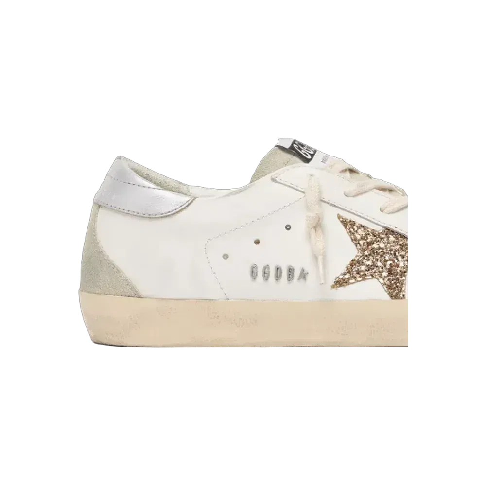 Golden Goose Super-Star With Gold Glitter Star And Ice-Gray Suede Inserts