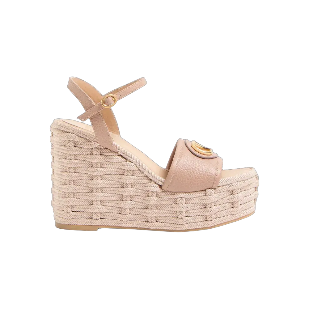 Valentino VLogo Signature Wedge Sandal In Grainy Calfskin 120mm Rose Cannelle