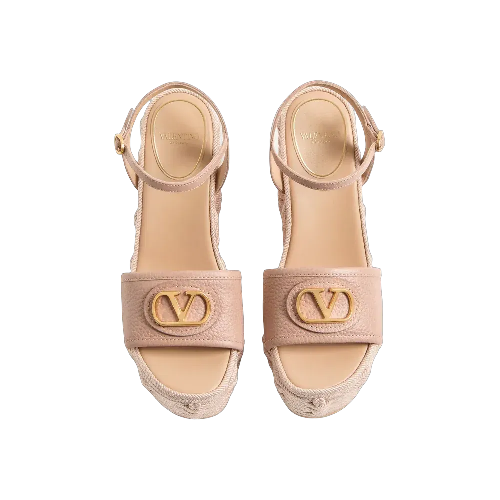 Valentino VLogo Signature Wedge Sandal In Grainy Calfskin 120mm Rose Cannelle