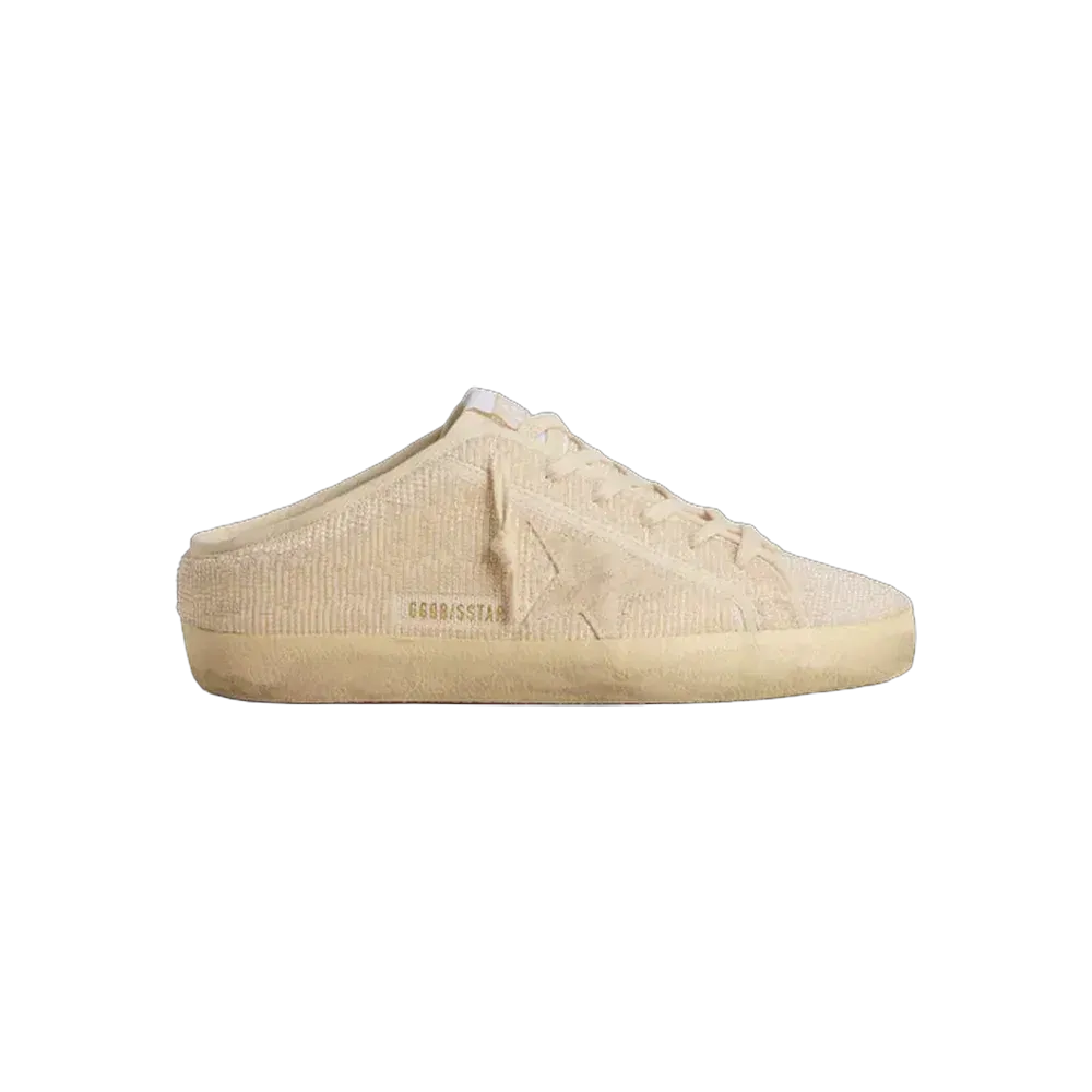 Golden Goose Super-Star Sabot In Beige Canvas With Embroidered Beads