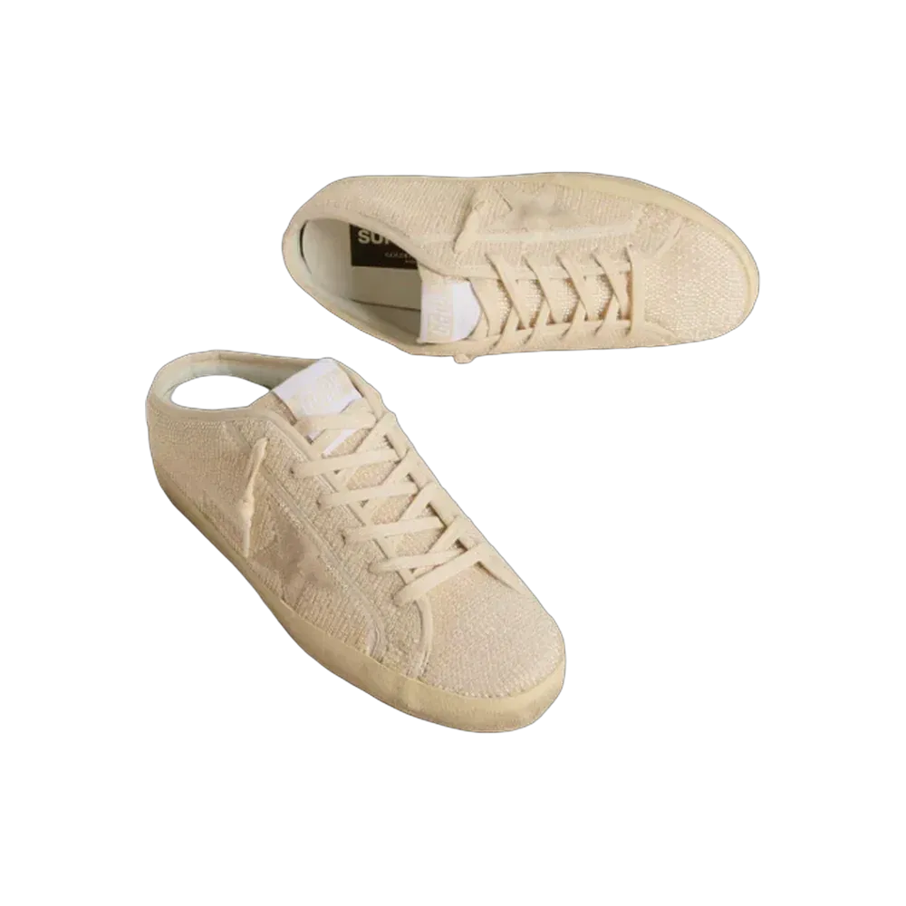 Golden Goose Super-Star Sabot In Beige Canvas With Embroidered Beads