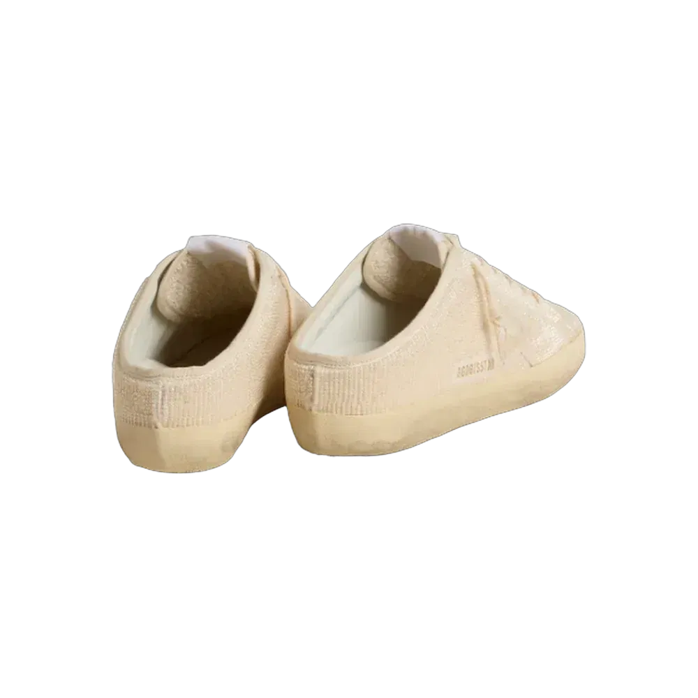 Golden Goose Super-Star Sabot In Beige Canvas With Embroidered Beads