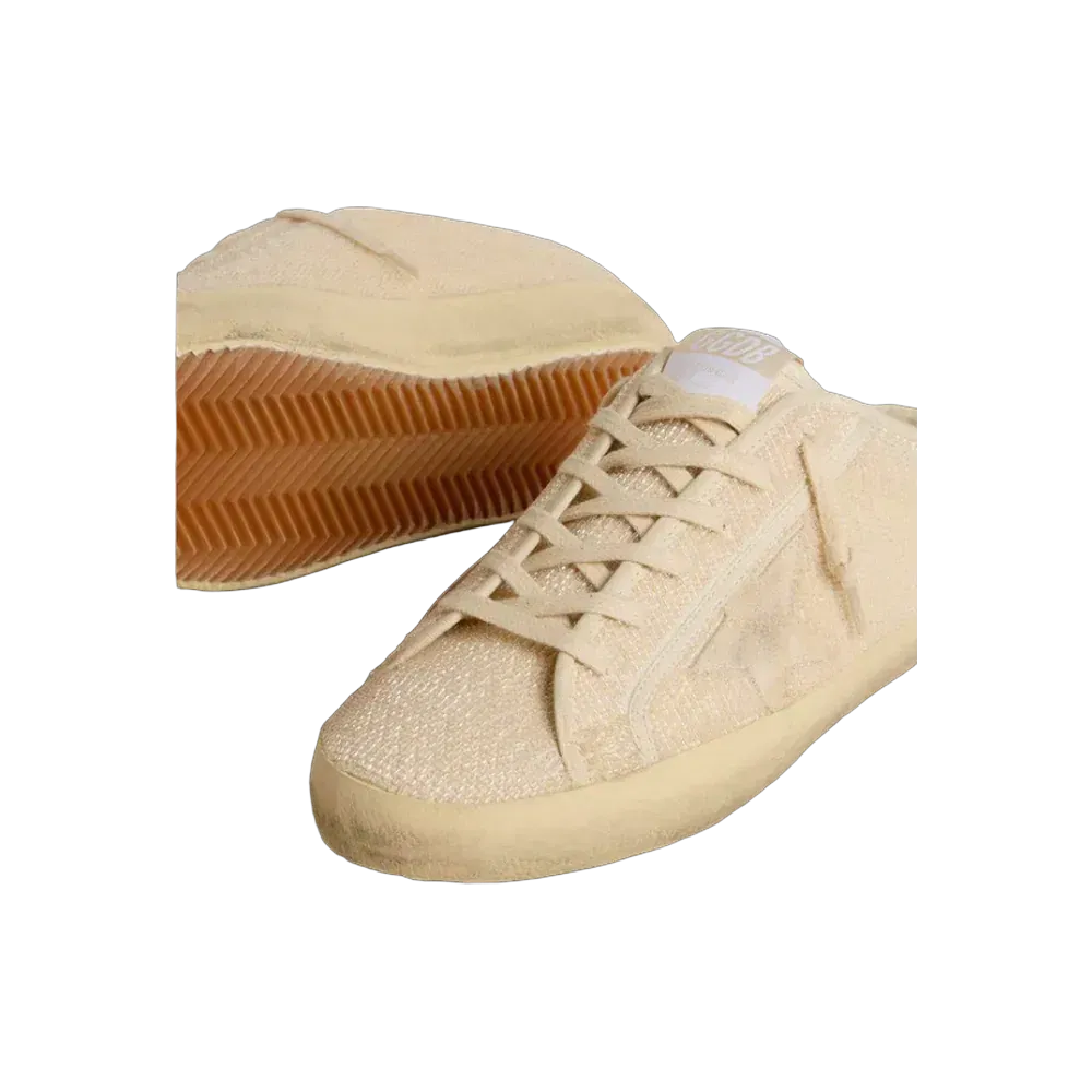 Golden Goose Super-Star Sabot In Beige Canvas With Embroidered Beads