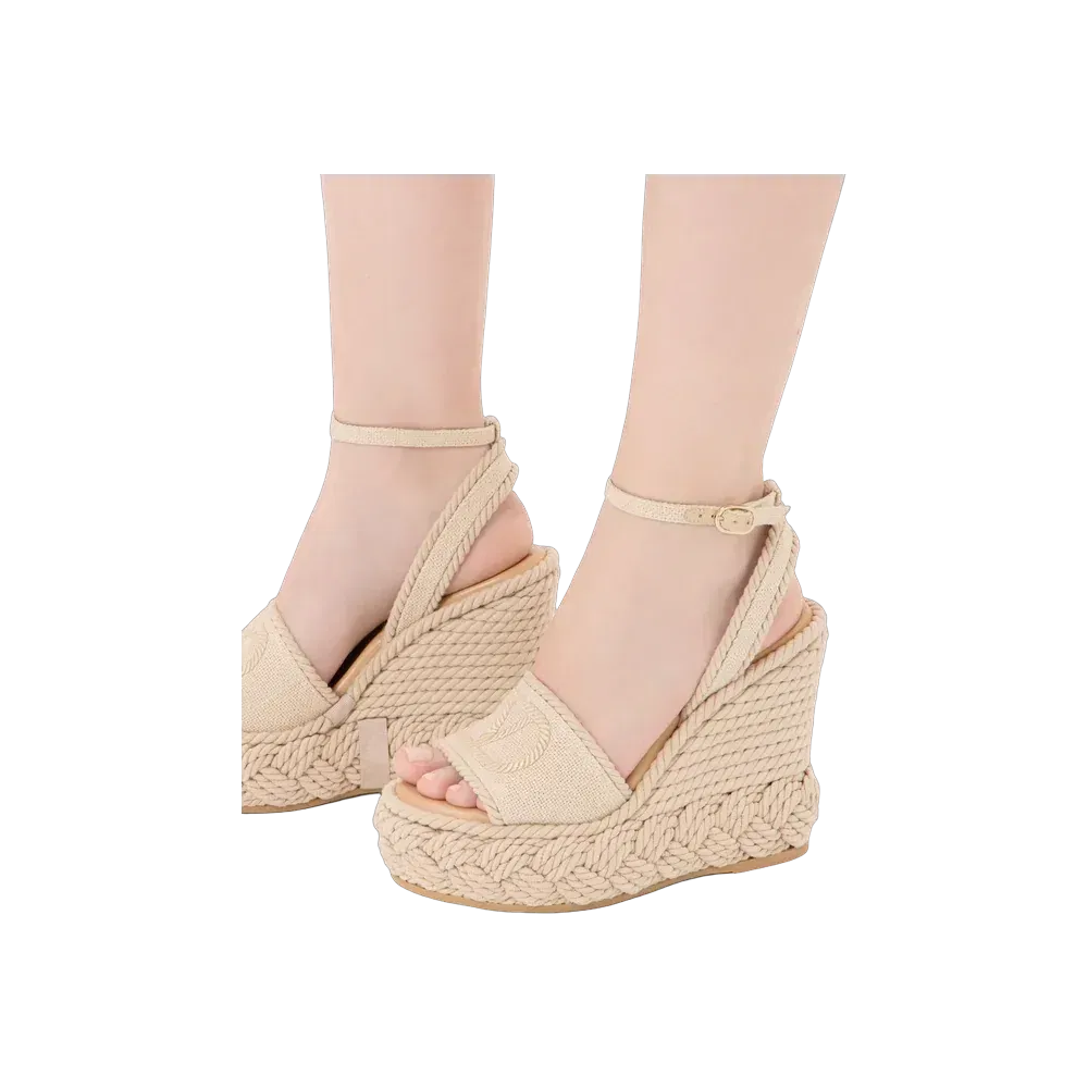Valentino VLogo Torchon Wedge Sandal In Linen Canvas 130mm Ecru