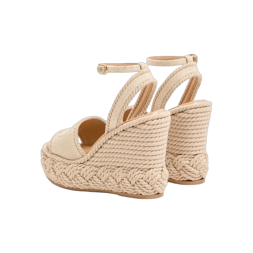 Valentino VLogo Torchon Wedge Sandal In Linen Canvas 130mm Ecru