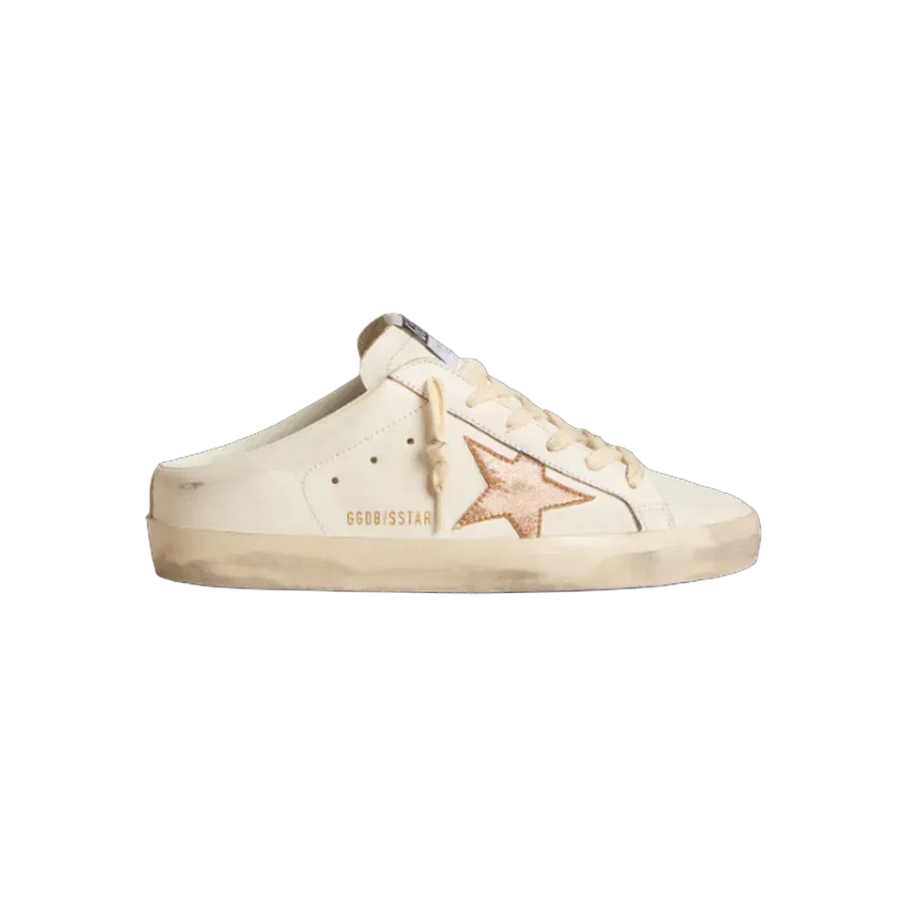 Golden Goose Super-Star Sabots In Leather With Plasticized Gold Glitter Star