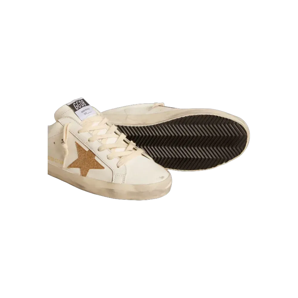Golden Goose Super-Star Sabots In Leather With Plasticized Gold Glitter Star