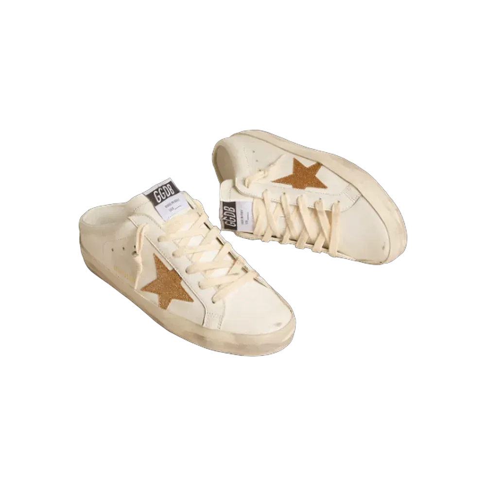 Golden Goose Super-Star Sabots In Leather With Plasticized Gold Glitter Star