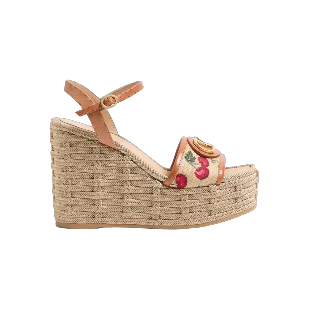 Valentino VLogo Signature Cherryfic Pattern Wedge Sandal 120mm Natural