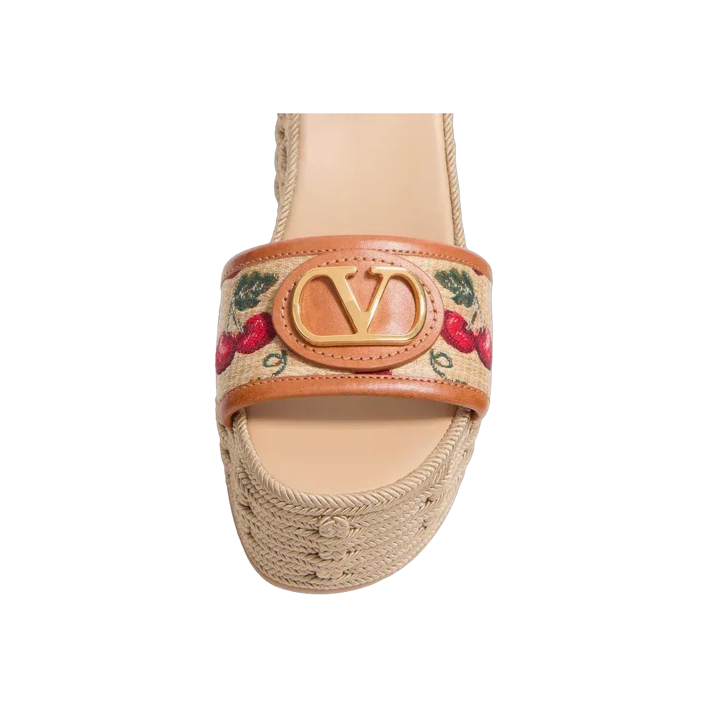 Valentino VLogo Signature Cherryfic Pattern Wedge Sandal 120mm Natural